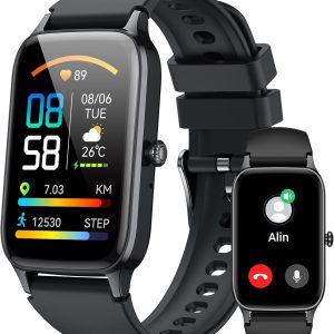 Smart Watch for Men Women, 1.57" Smartwatch (Answer/Make Call) , Fitness Tracker with 110+ Sport Modes, Heart Rate/Sleep Monitor, IP68 Waterproof, Bluetooth Calls, Smartwatches for Android iOS Black