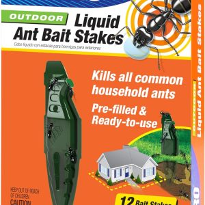 TERRO T1813B Outdoor Ready-to-Use Liquid Ant Bait Stake Killer Trap - Kills Common Household Ants 12 Stakes